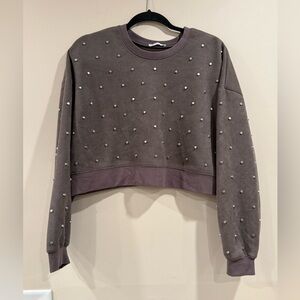 🔥Zara Women’s Studded Brown Cropped Sweatshirt Size S NWOT🔥